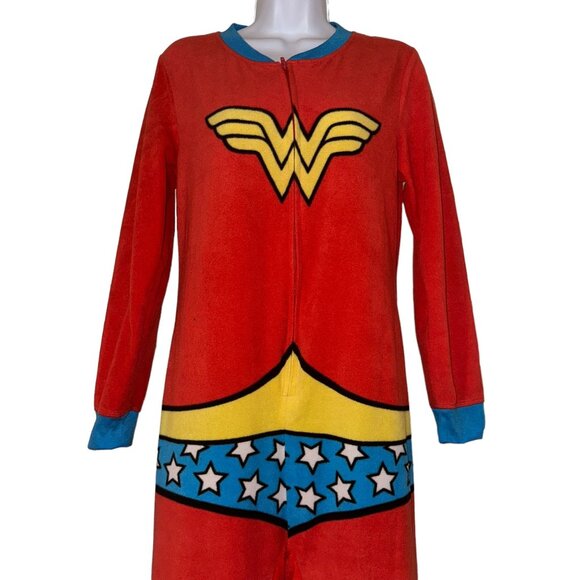 DC Comics Wonder Woman Pajamas Juniors L Costume PJs Footies Unionsuit Halloween - Picture 2 of 10